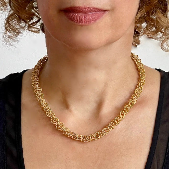 18.5" 24K Vermeil 10mm Saturn Necklace on model / Arpaia Lang